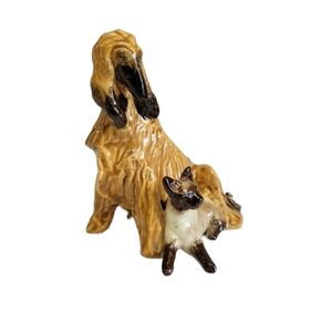 Designs in Clay Afganhound Looking Down at a Siamese Cat Signed by Donna Eddy